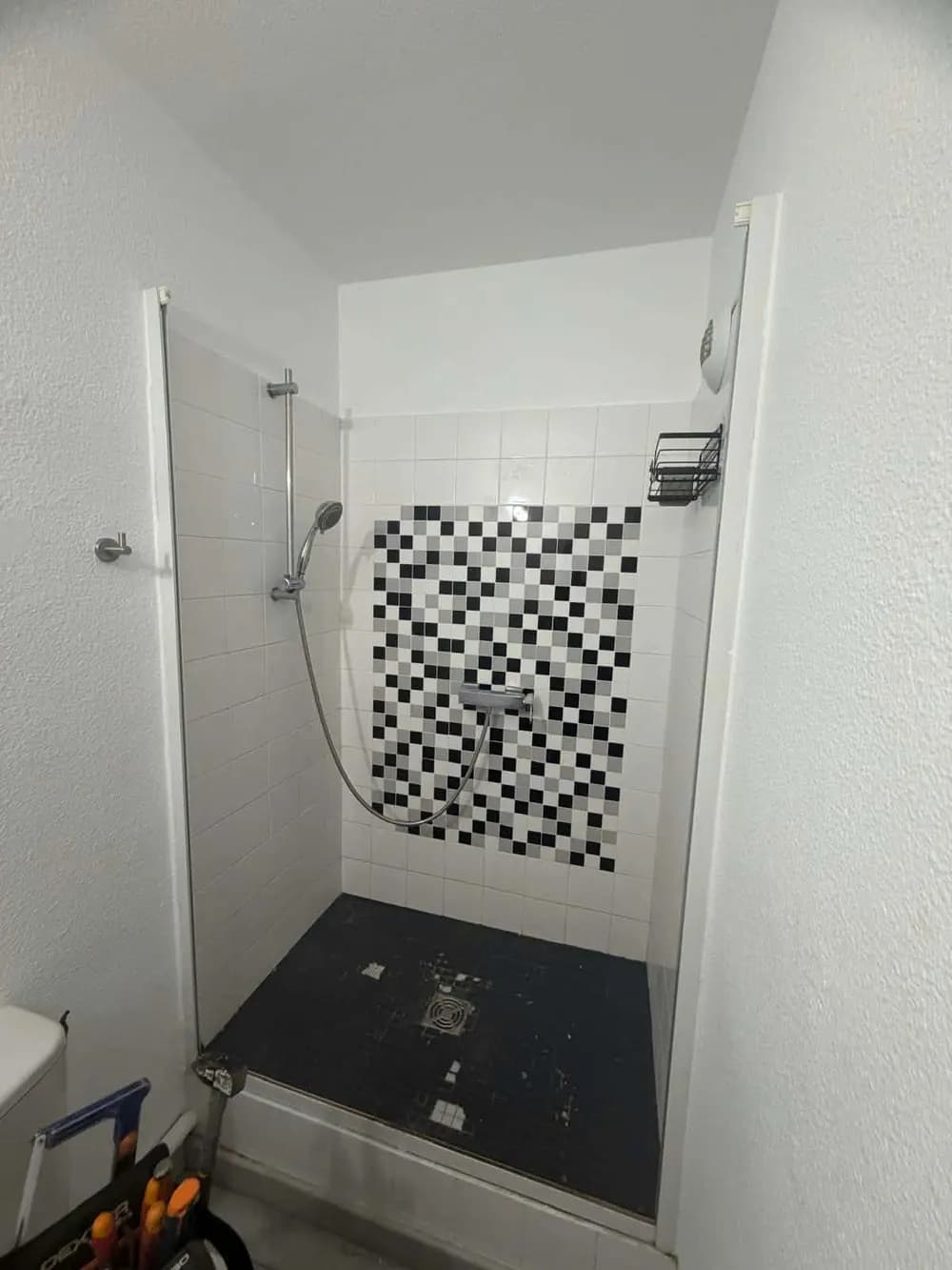 Douche rénovée avec des panneaux muraux - Avant